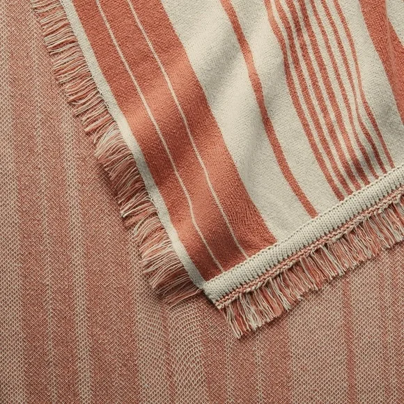 Mainstays Coral and Cream Striped Throw Blanket - Picture 4 of 7